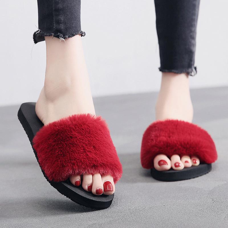 Indoor Outdoor, Women, Slip-on, Open Toe, Flat, Warm, Winter, Slipper Shoes