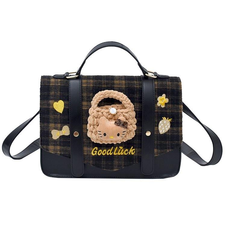

Hello Kitty Designer Pu Backpack With Checkered Pattern And Padded Shoulder Straps For Daily Use