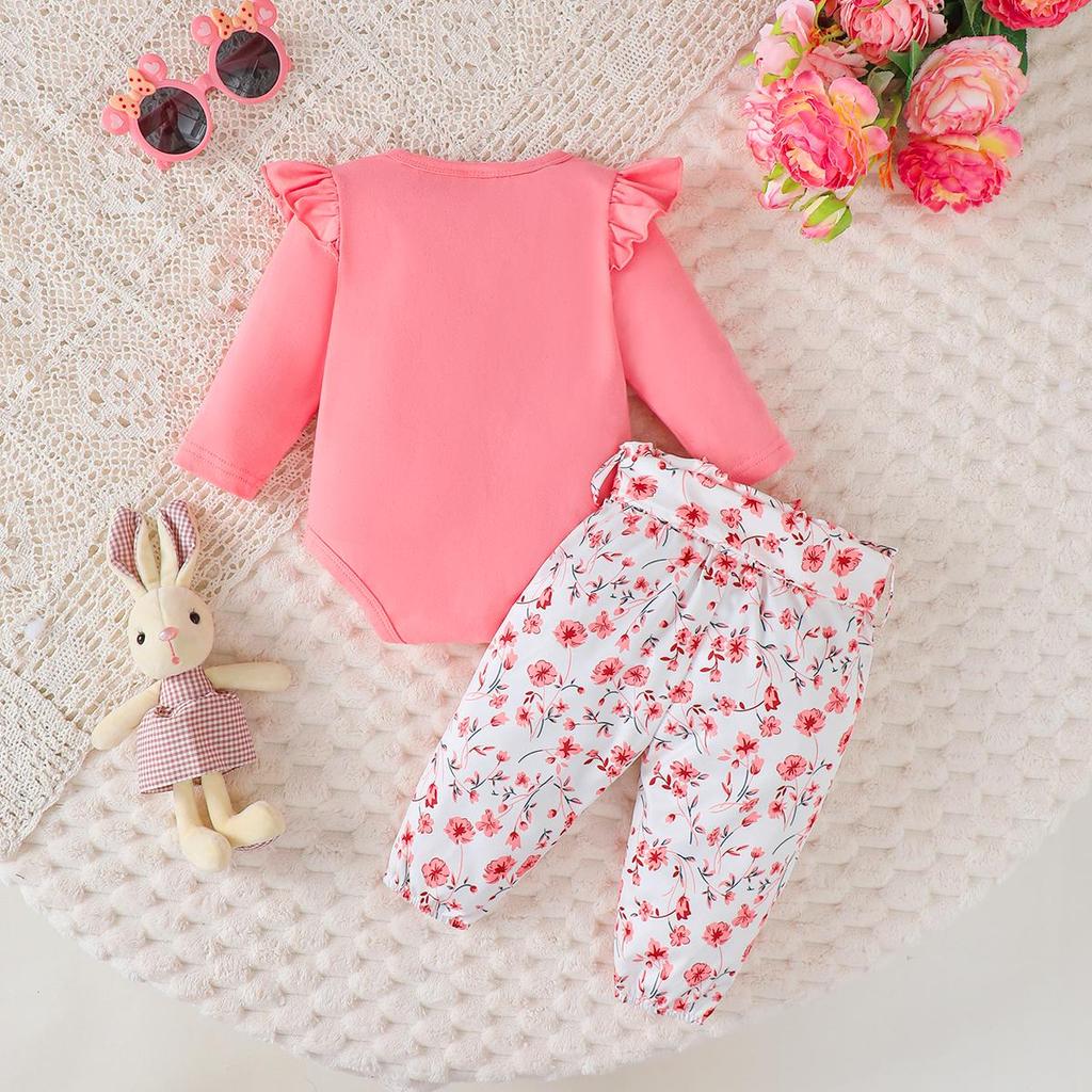 3PCS Baby Girl Clothes Outfits Long Sleeve Lovely Rabbit Bodysuit+Flower Pants+Headband Autumn Casual Wear for Infant 0-18 Months