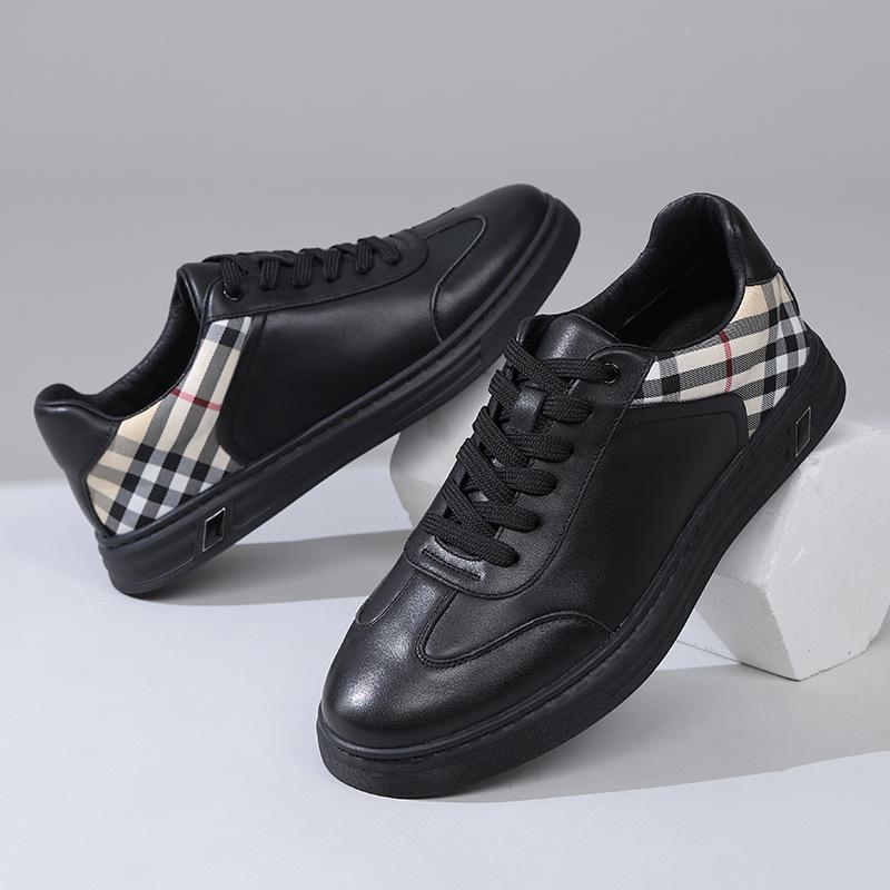 2025 Autumn Trendy Men's Genuine Leather Casual Lace-up Skate Shoes, Color Block Design