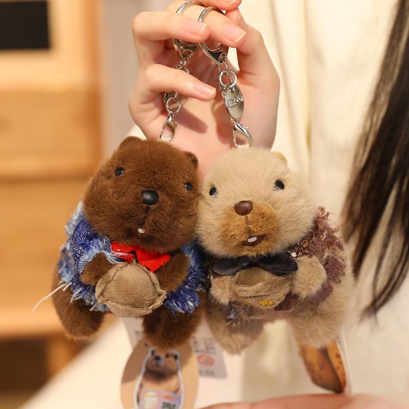 Cute Groundhog Plush Toys Keychain Simulation Marmot With Clothes Soft Doll Stuffed Animal Pillow Kid Birthday Gift Home Decor