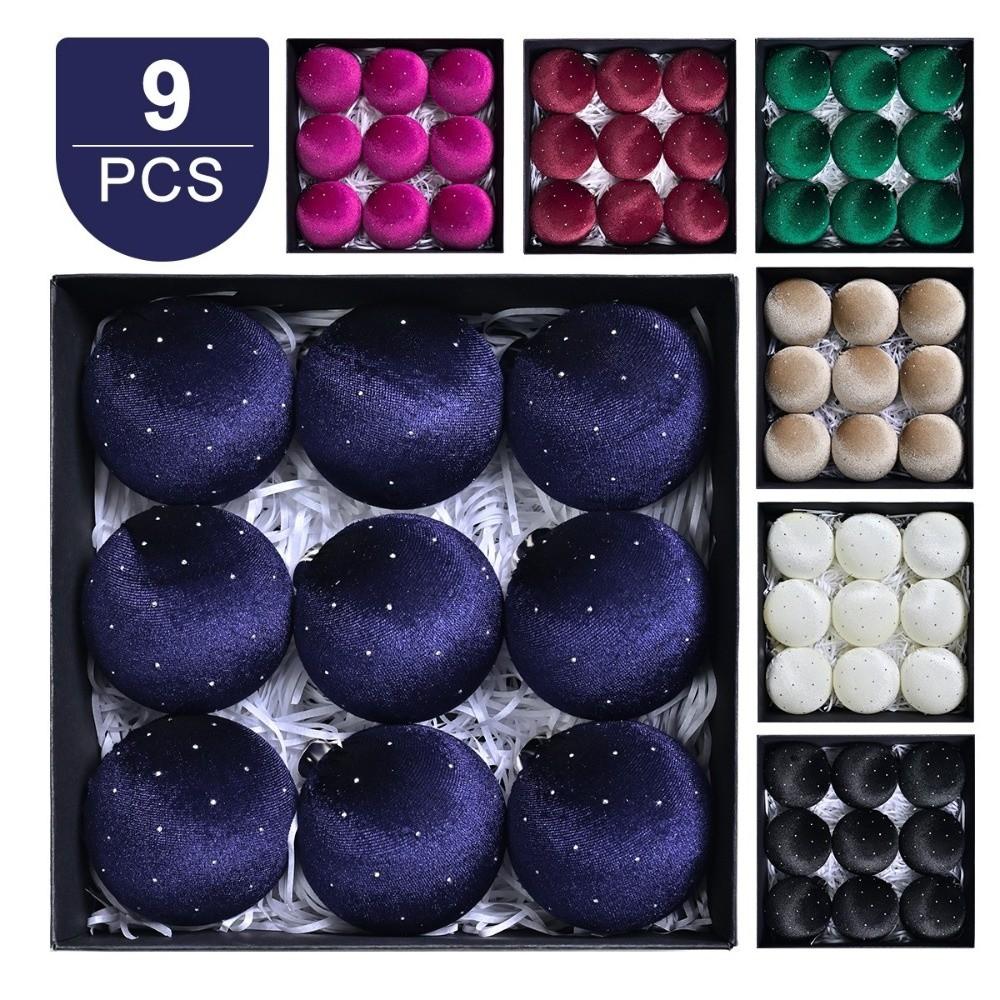 9pcs/set 8cm Christmas Ball Ornaments Flocking Glitter Velvet Christmas Balls Plastic Shatterproof Christmas Spheres