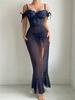 European and American Large-size Erotic Underwear New Year's Long Dress with Split Ends and Buttocks, Sexy Perspective