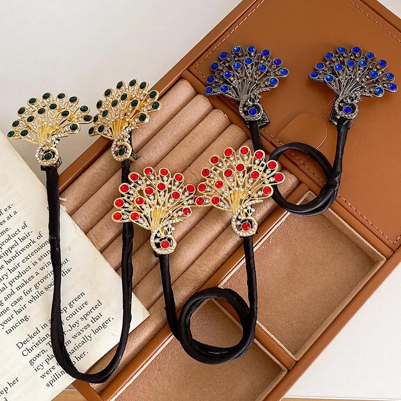 Pearl Peacock High-End Headbands Updo For Women Girls Party Meatball Head Hair Accessories