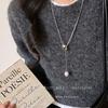 Simple Metal Square Pendant Necklace Women's High-end Light Luxury Niche Sweater Chain Long Pull Adjustable Accessories