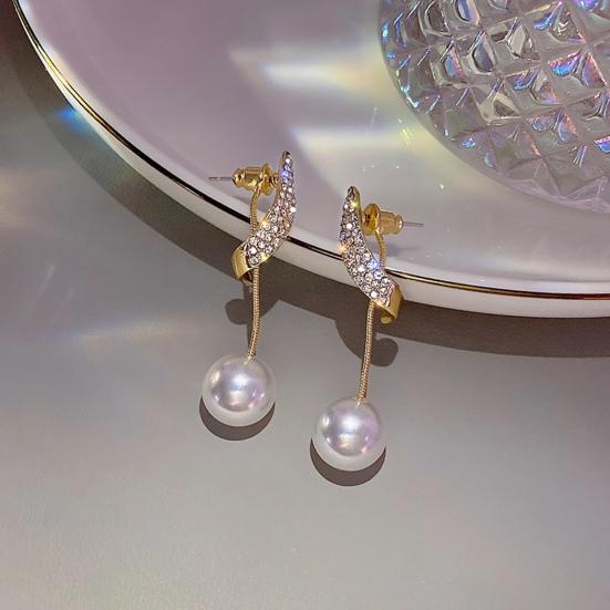 1 para kolczyków sztyftów Bling Cyrkonia Luksusowe Eleganckie Lśniące Kolczyki Wiszące ze Sztuczną Perłą