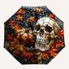 Halloween Skull & Pumpkin Mosaic Wall Art Umbrella, Cute Umbrella with Cute Design, Portable 3-Fold Compact Umbrella for Men & Women, Valentine's Day