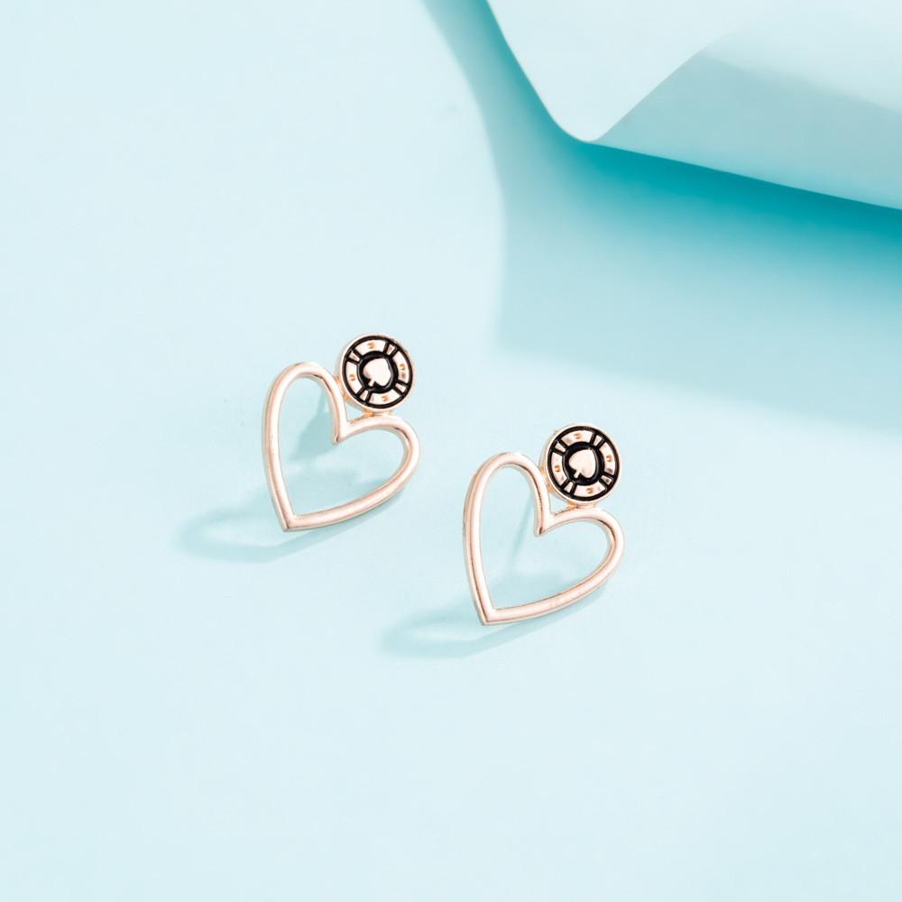 Gold Modern Rose Heart Fashion Earrings With Plated Alloy For Street Style