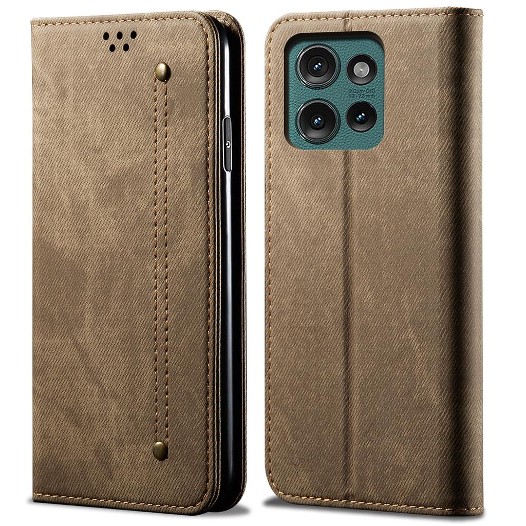 For Motorola Edge 50 5G Case Jeans Cloth Texture Anti-Scratch Leather Stand Phone Cover
