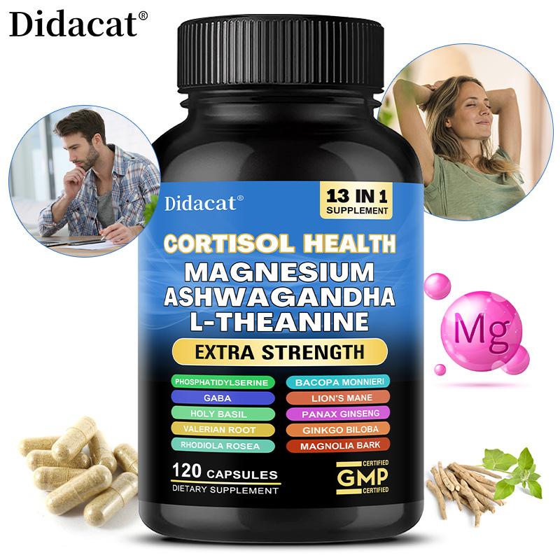 Didacat Cortisol Health Magnesium Ashwagandha L-Theanine Supplement, 120 Capsules