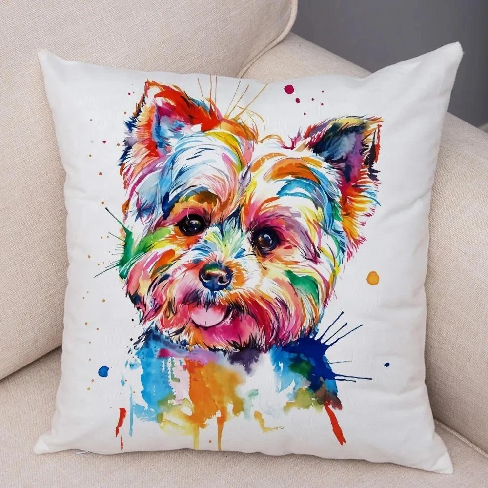 Cute Watercolor Pet Dog Pattern Pillowcase Car Ornaments Office Living Room Sofa Home Pillowcase