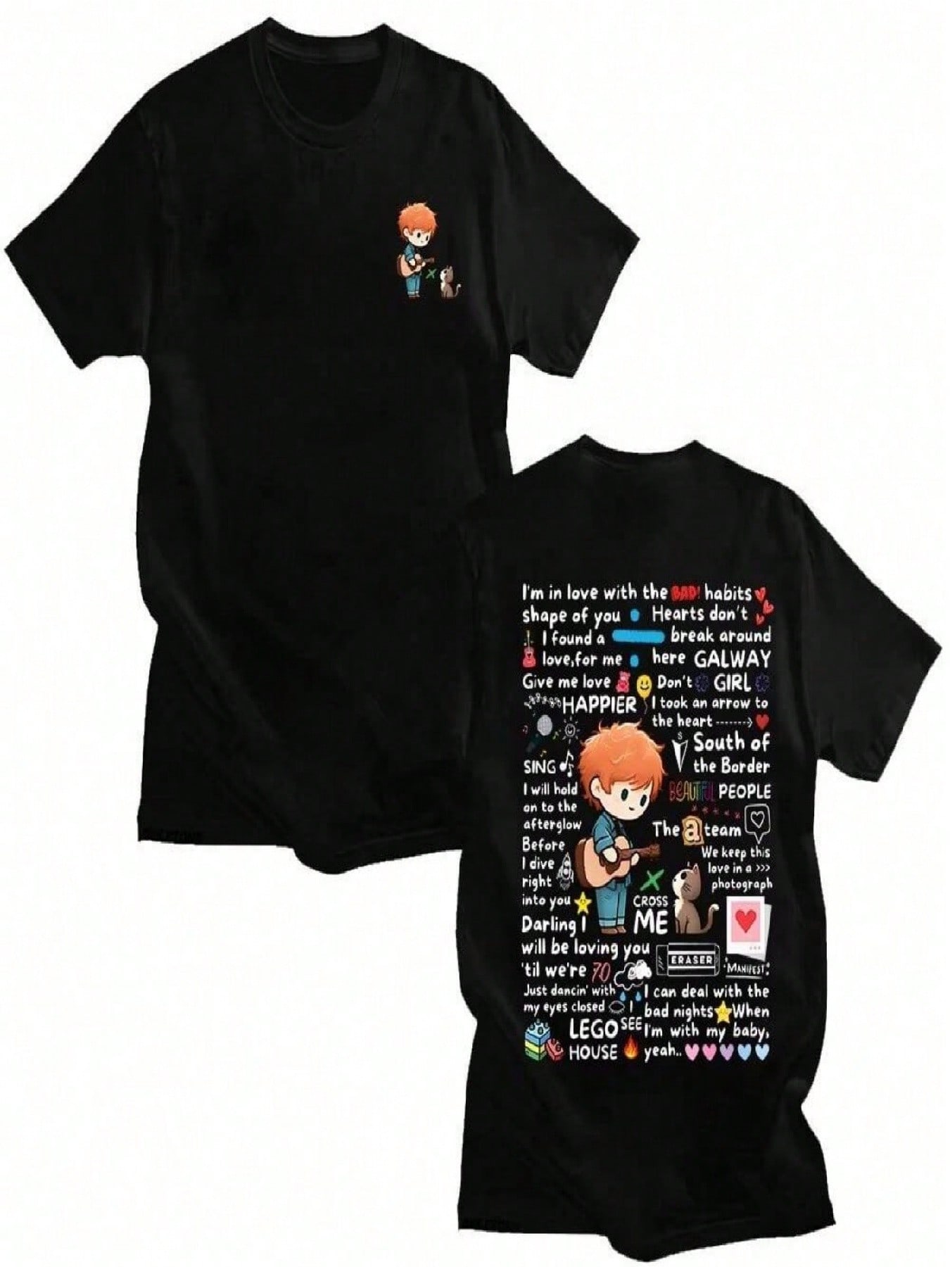 Ed Sheeran Graffiti Pattern Tshirt New Fashionable Casual Wounisex unisex Clothes Y2k Cotton T-Shirts Fashion Loose Streetwear Top Tee S разноцветный