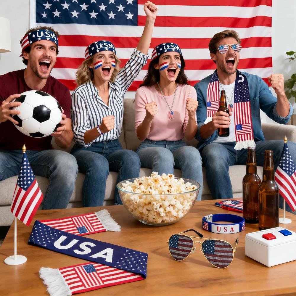 2026 USA Fan Kit Patriotic Supporter Set for Game Day Headband Sunglasses Watch Parties National Celebrations
