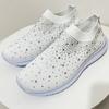 Lucyever Shiny Crystal Knitted Sneakers Women 2024 Spring Breathable Mesh Flats Woman Plus Size Slip on Running Casual Shoes 43