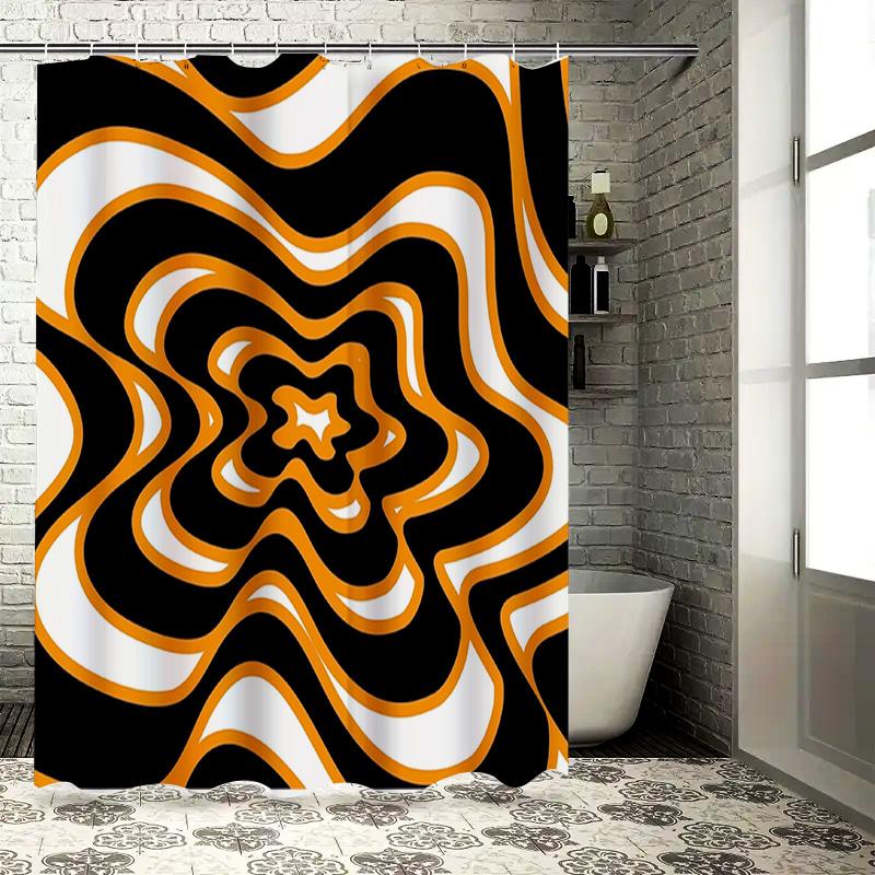 

Black White Orange Waves Shower Curtain Waterproof Printed Fabric Home Decor Bathroom Decorations New Design 90x180cm
