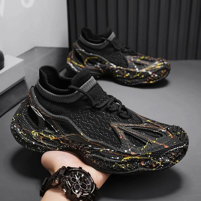 Green Sports Shoes for Men Quick-Drying Thick Platform Korean Wide HikingTrekking Stylish Without Leather Gym Man Casual Sneaker