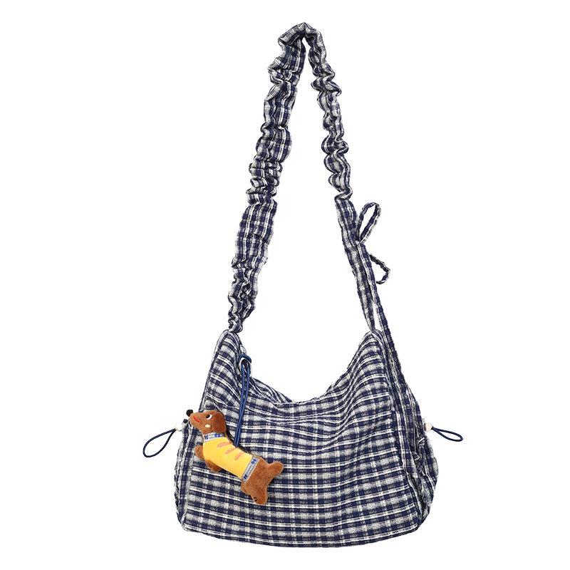 

Vintage pleated plaid moon bag fashion canvas bag crossbody dumpling bag niche underarm shoulder bag 25*13*20