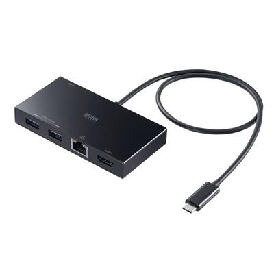 Sanwa Supply Docking Station with GbE Wired 2 Ports 88W PD 100W 50cm and Closure USB-C 5-in-1 4K/60Hz HDMI, LAN, USB-A + USB-C (PD & Data), Output,