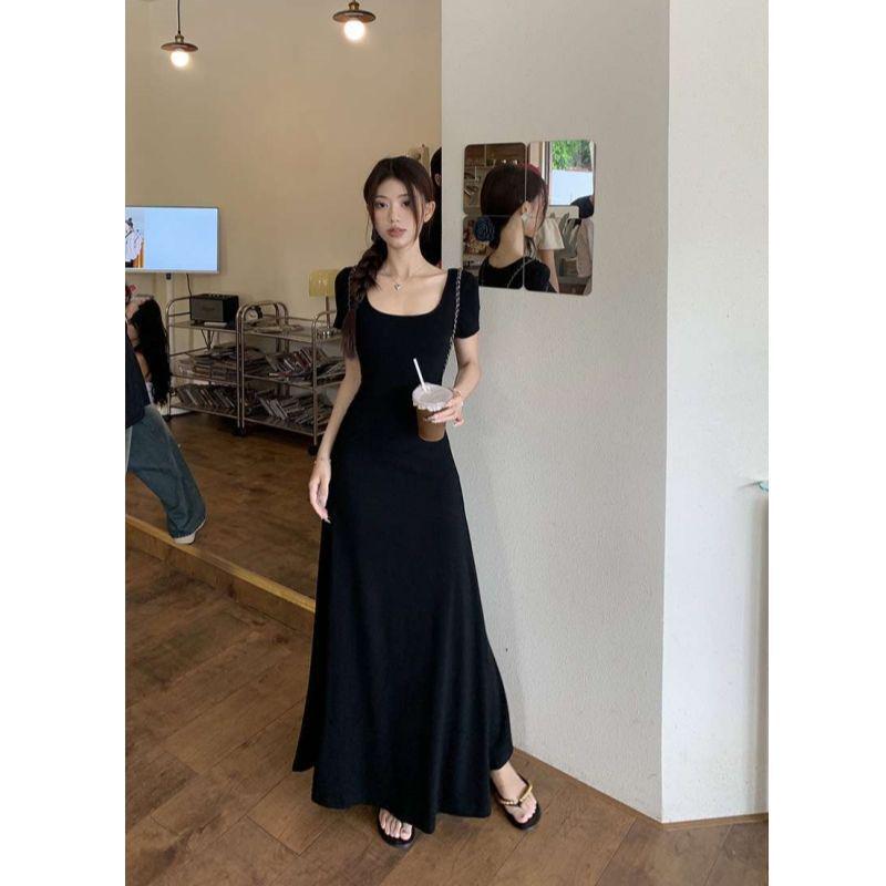Korean Chic 2025 Petite French Black Summer Dress for Women: High-End Elegant Style