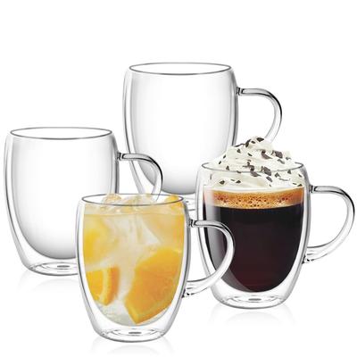 TeamSky Çift Duvarlı Bardaklar, 350ml, 4'lü Set, Isıya Dayanıklı, Kahve Bardakları, Çift Duvarlı Kupalar, Yalıtımlı, Şeffaf, Yoğuşmasız,