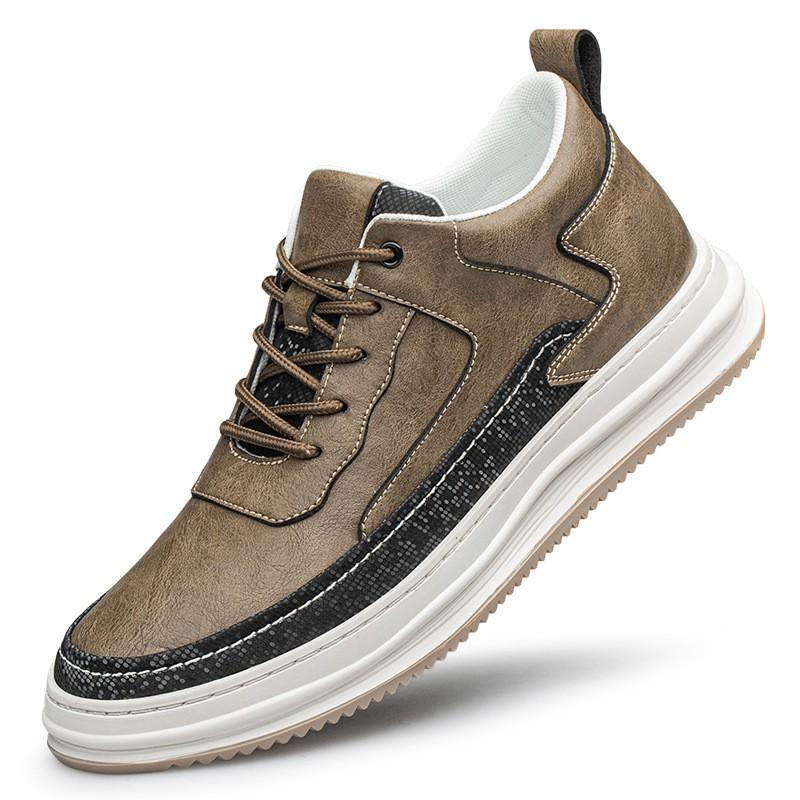 Men s Trendy Height-Increasing White Sports Shoes - Two-Layer Cowhide Casual Board Shoes Size 41