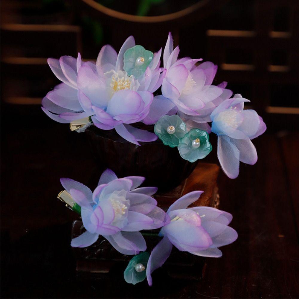 Pearl Ancient Hair Clip Tassel Hanfu Headwear Elegant Silk Flower Hairpin  Children