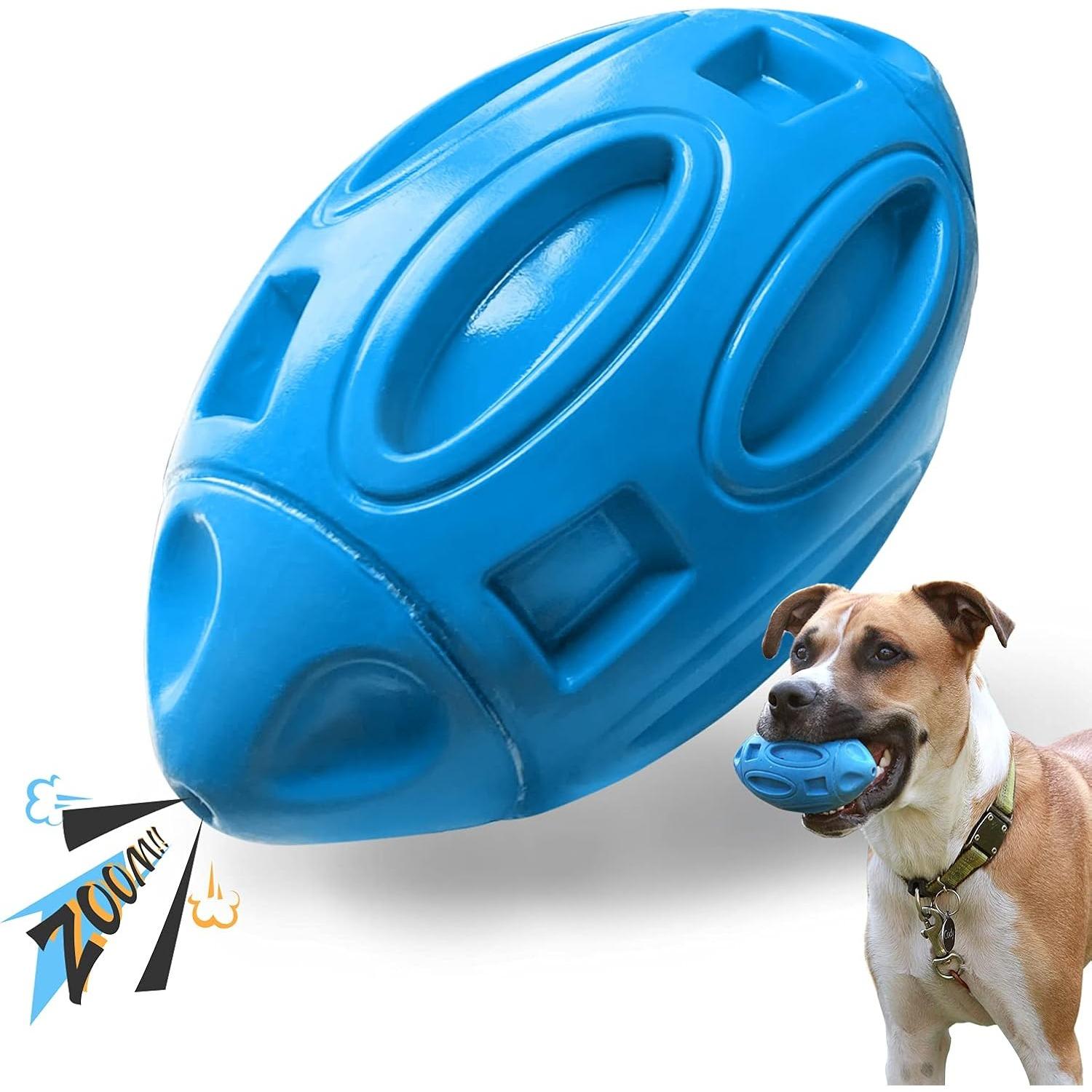 

Squeaky Dog Toys for Aggressive Chewers: Rubber Puppy Chew Ball with Squeaker, Almost Indestructible and Durable Pet Toy синий