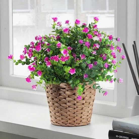 Artificial Camellia Flower with Eucalyptus Leaves 7 Fork Fake Flower with Stem UV Resistant Faux Bloom Indoor Outdoor Wedding Party Decoration