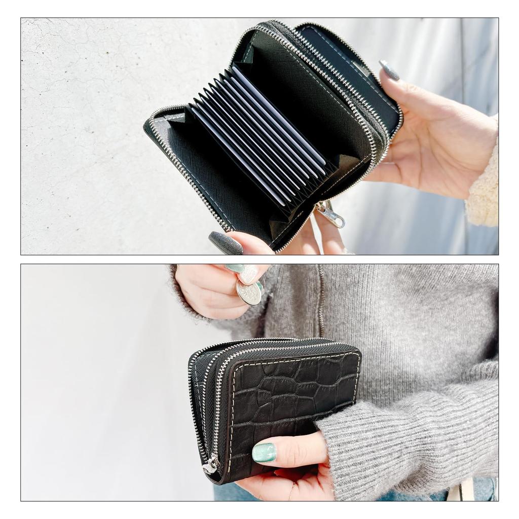 Leo&Aoi Genuine Leather Wallet with Double Zipper, Round Zipper, Accordion-Style Design, Card Slots, Bill Compartment, Coin Purse, for Men and Women,