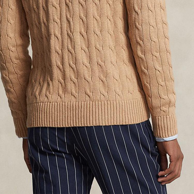 Polo Ralph Lauren Solid Color V-Neck Casual Long Sleeve Knit Sweater Men sweater Camel MNPOSWE16821786-200