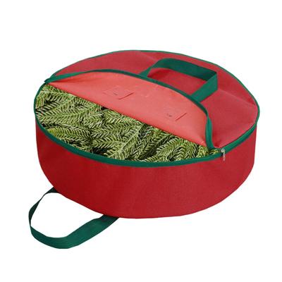 Rote runde Kranz-Aufbewahrungstasche 600D Oxford-Gewebe Robuster Tragegriff Behälter für Weihnachts-Kranz-Schmuck-Aufbewahrung Verpackung