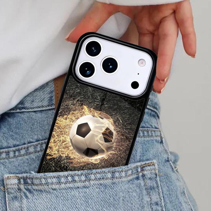 Fire Football Soccer Ball Phone Case for iPhone 16e 15 14 13 12 17 Pro Max Plus Air 17pro Cover Coque
