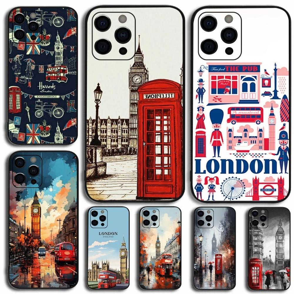 London Red Bus Big Ben Phone Case For Apple iPhone 15,14,13,12,11,Pro,X,XS,Max,XR,Plus,Mini Soft Black Cover