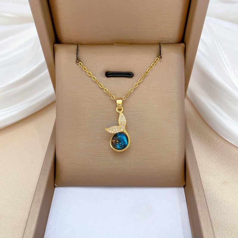 Coda di Pesce Stellata di Lusso Temperamento Splendido Collana Full Diamond Versatile Femminile Catena per Clavicola Catena in Acciaio al Titanio