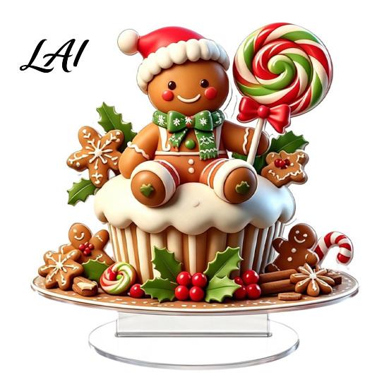 Winter Snow Scene Ornaments Christmas Apple Lollipop 2D Acrylic Figurine Ornament with Santa Waterproof Holiday Home Decor Inside Tabletop