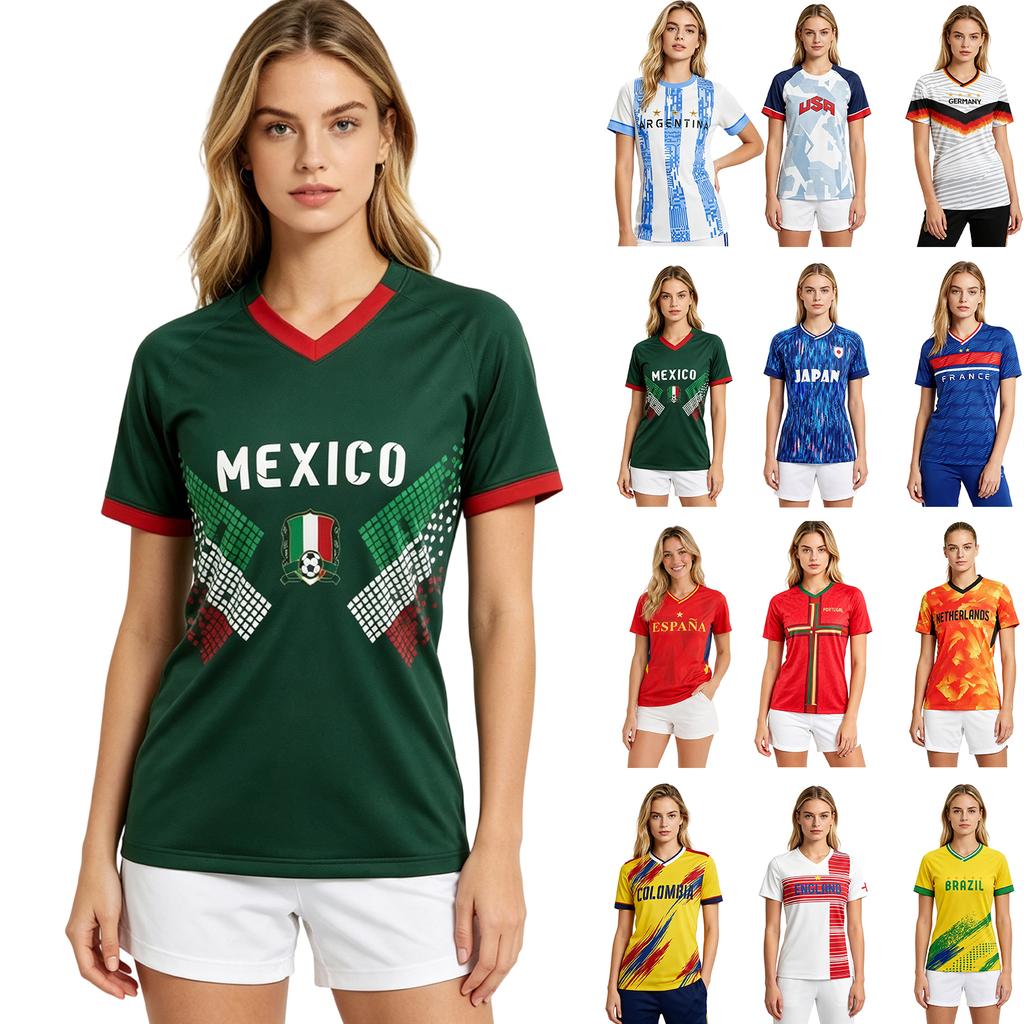 Damen Kurzarm Fußballtrikot 2026 Weltmeisterschaft Inspiriertes Design Leicht Atmungsaktiv Sportliches Shirt für Training und Freizeit