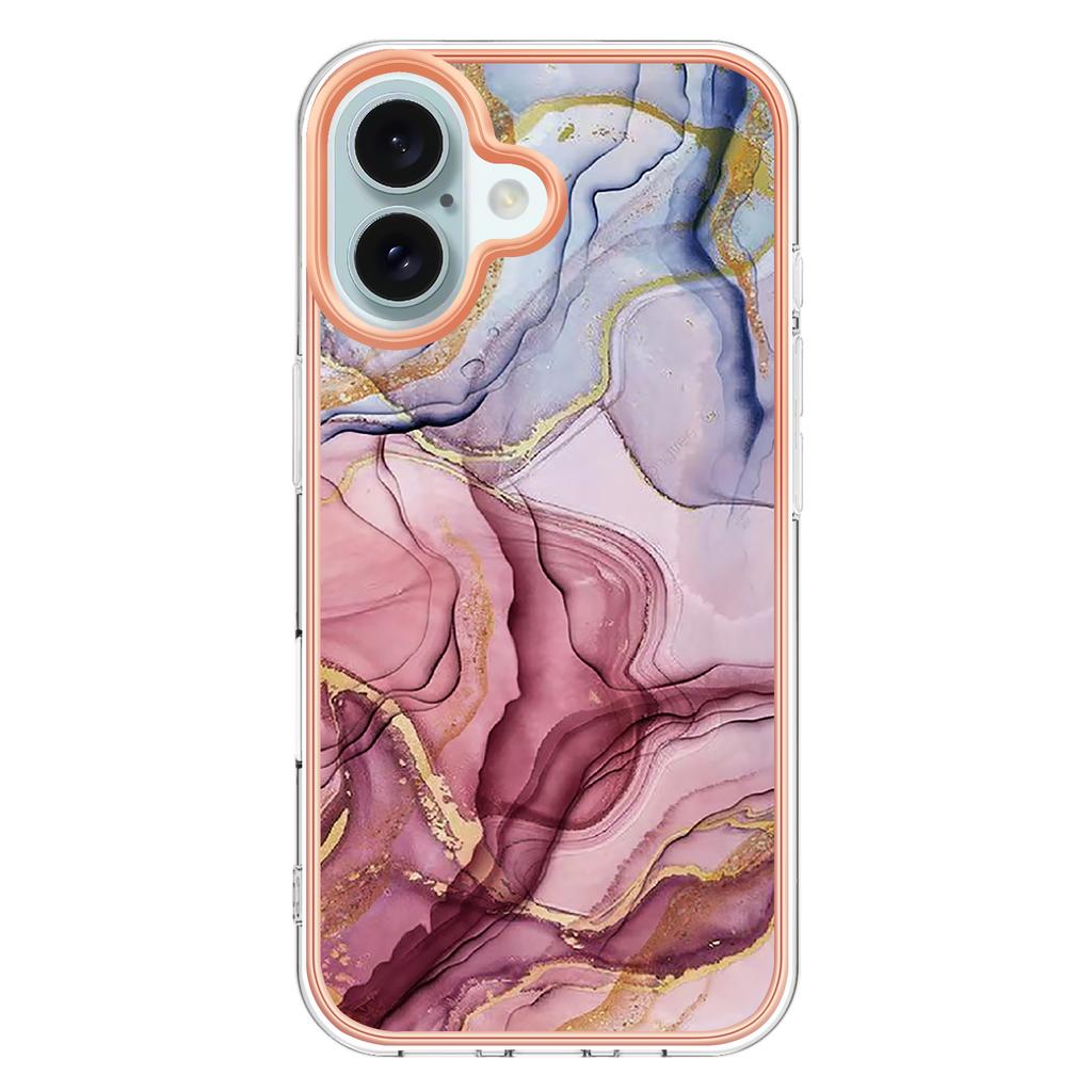 YB IMD Series-16 Style-E For iPhone 16 TPU Case Marble Pattern Electroplating Phone Cover