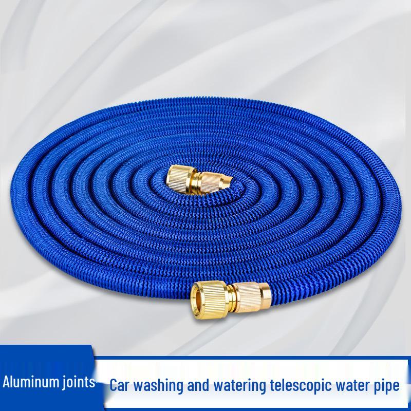 Copper-Plated Telescopic TPE Garden Water Hose for Car Wash, Expands 3x, Blue.