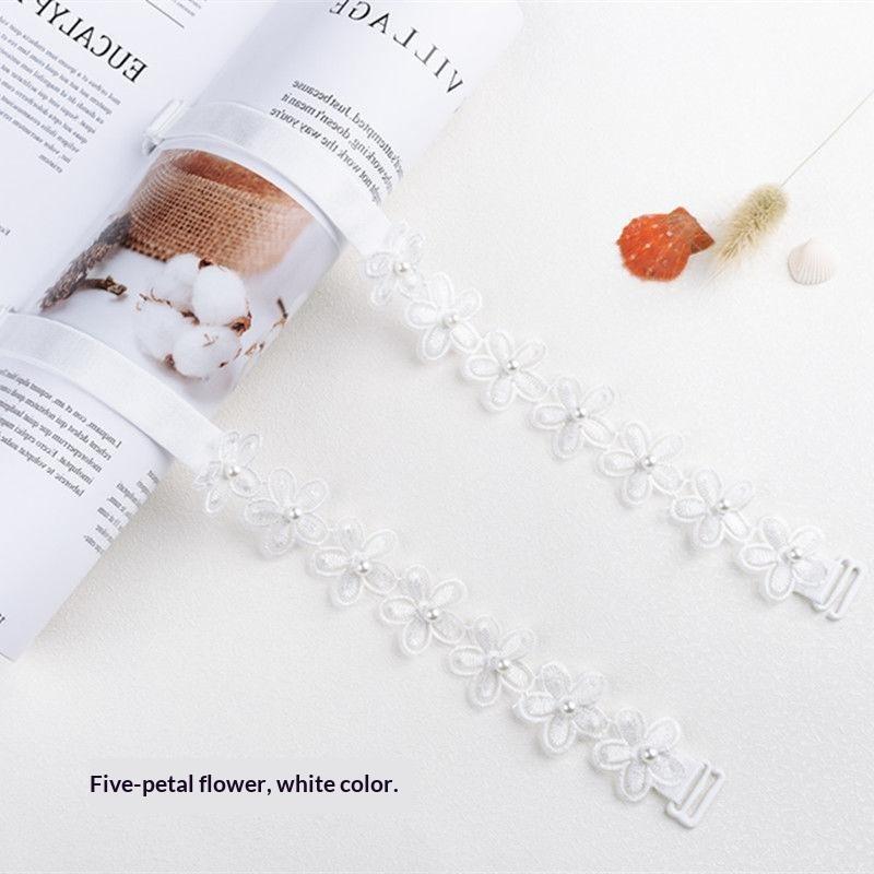 Lace Butterfly Bra Straps 1 Pair Faux Pearl Adjustable Buckle Non-slip for Backless Cocktail Dress Party