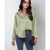 Spring Summer Satin Blouse Women Long Sleeve Shirt Faux Silk Top Casual European American Style