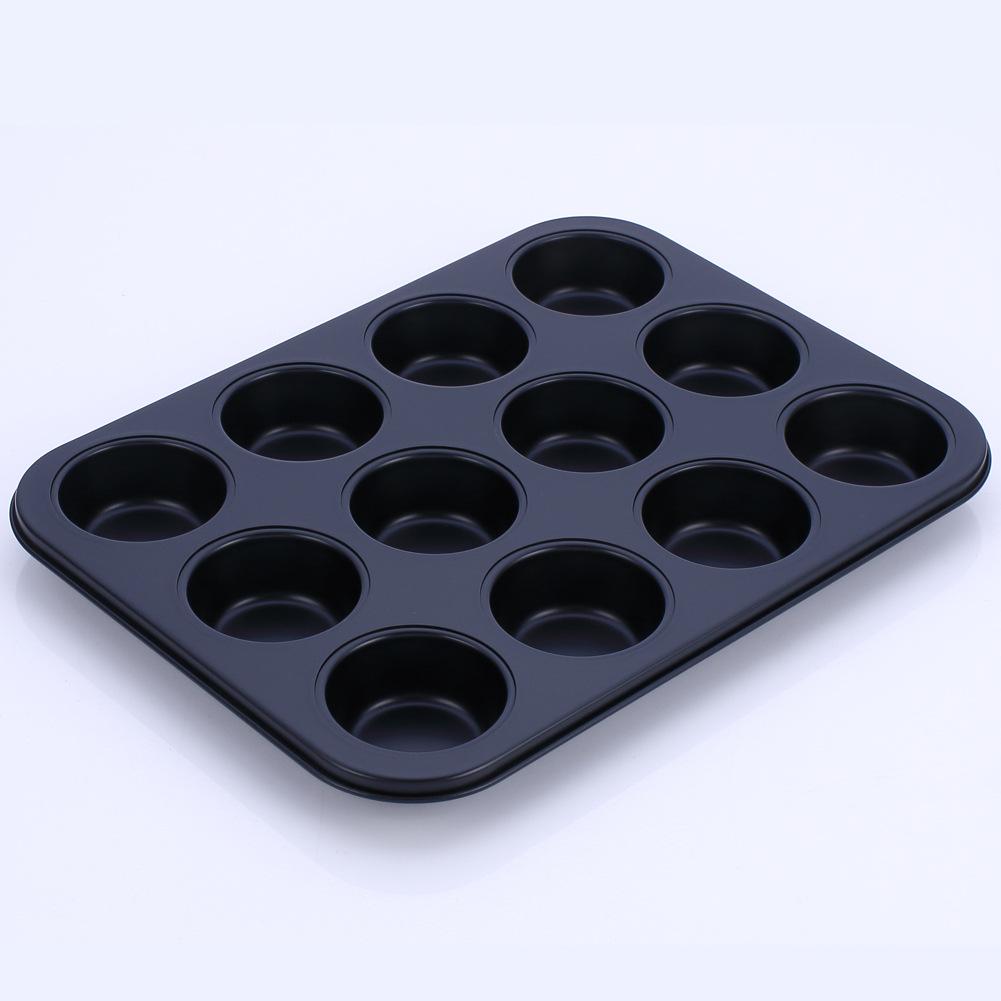 12 Cups Muffin Bun Cupcake Baking Bakeware Gold Black Non-Stick Carbon Steel Tray Cup Cake Mold