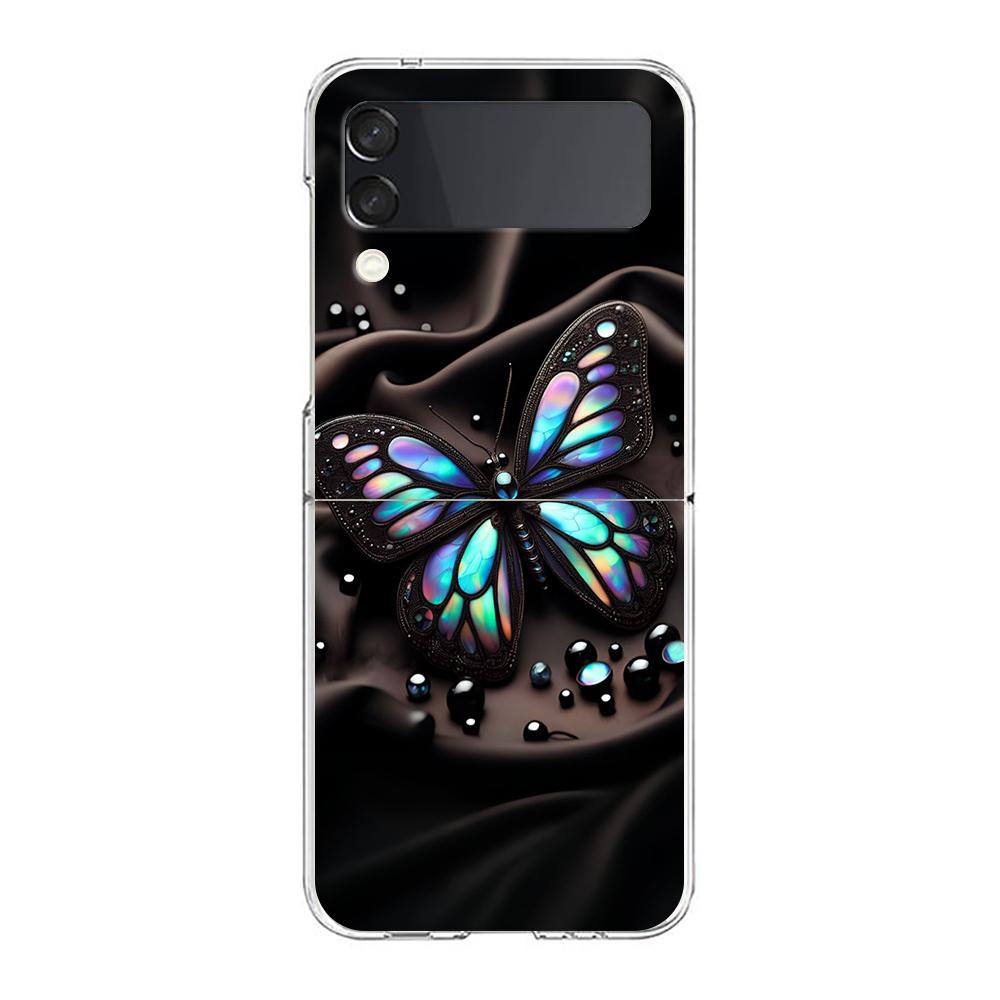 Phone Cover For Samsung Galaxy Z Flip 6 5 4 Case Transparent For Samsung Z Flip 3 Hard PC Shell Luxury Butterfly Glitter Clear