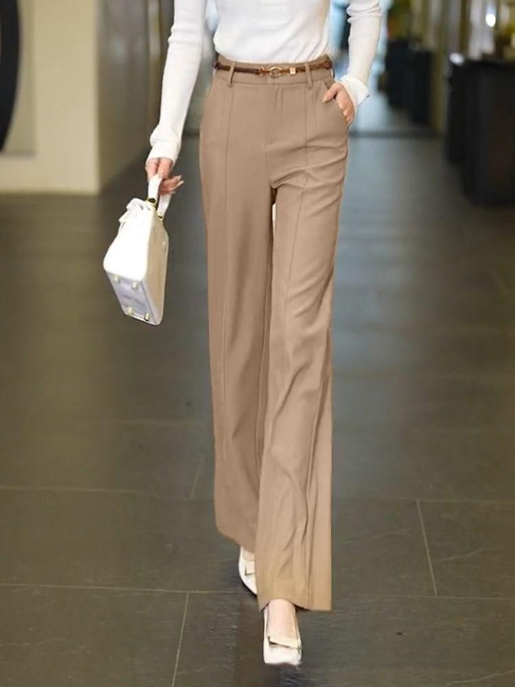 Womens Wide Leg Trousers With Wool Fabric High Waist Loose Fit For Casual Spring Wear