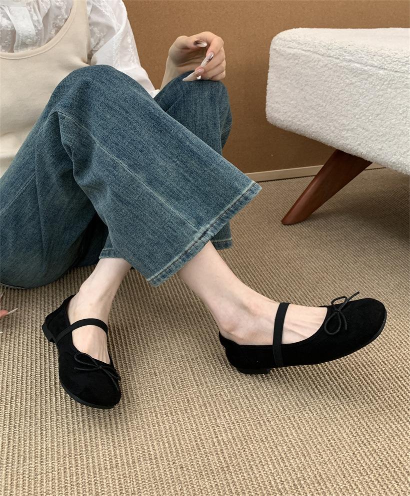Korean version of ballet square head shallow mouth fairy with skirt shoes 2025 new autumn suede Mary Jane shoes