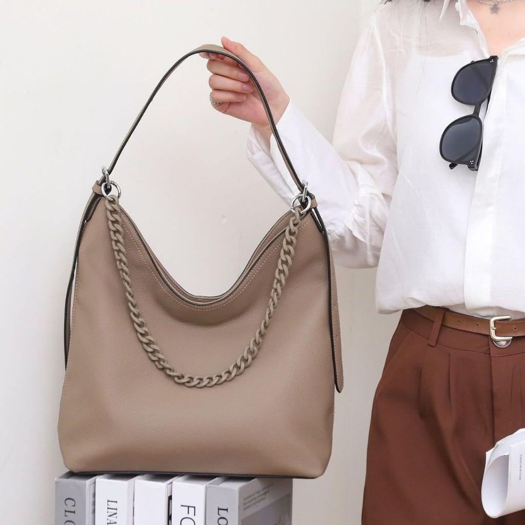 Cowhide Shoulder Women's Bag, Large-capacity Messenger Tote Bag, Women's Fashion Simple Shopping Bag Simple and Fashionable