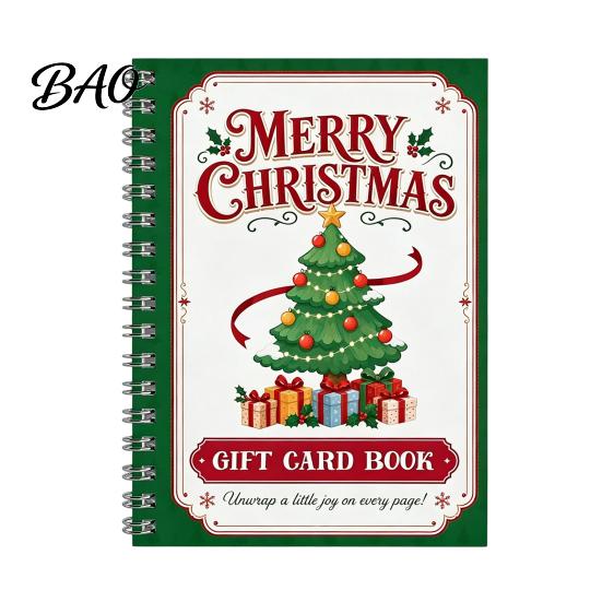 Spiral Bound Scrapbook for Cards Christmas Gift Card Book, 7" x 5" Merry Unique DIY Holiday Solution Booklet, Greeting Album, Personalized Xmas Party