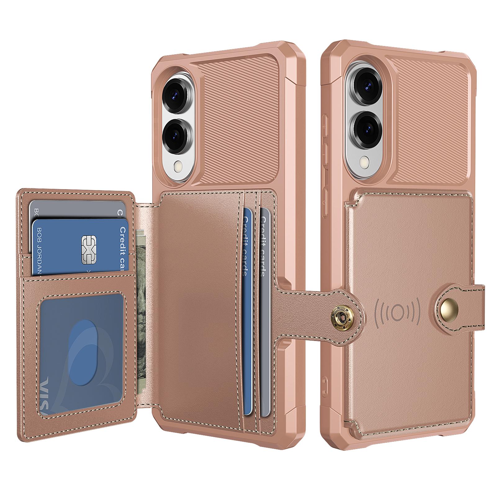 

For Samsung Galaxy S25 Edge Case with Card Holder PU Leather+TPU Phone Back Cover Pink
