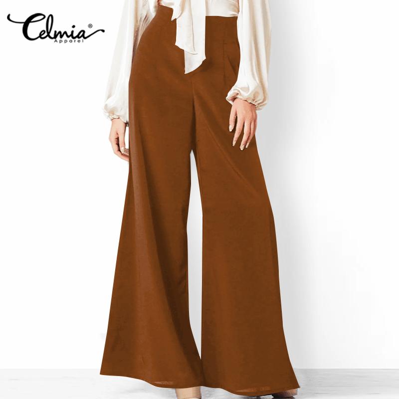 

Celmia Лето Женщины Широкие ноги Эластичная талия Высокая талия Сплошной цвет Свободные макси брюки