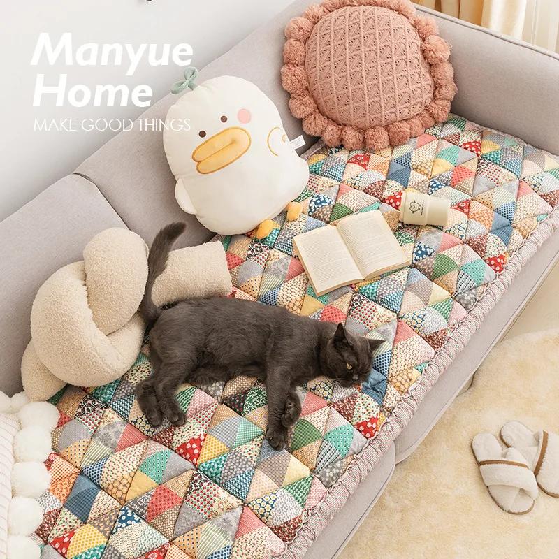 New Pure Cotton Non-slip Sofa Cushion Retro Pastoral Style Sofa Cushion Colored Anti Slip Thickening Anti Cat Scratch Sofa Cover