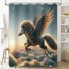 Fantasy Pegasus Bath Shower Curtain Waterproof Printed for Bathroom Decor Flying Horse Artistic Design In Blue with Clouds Print